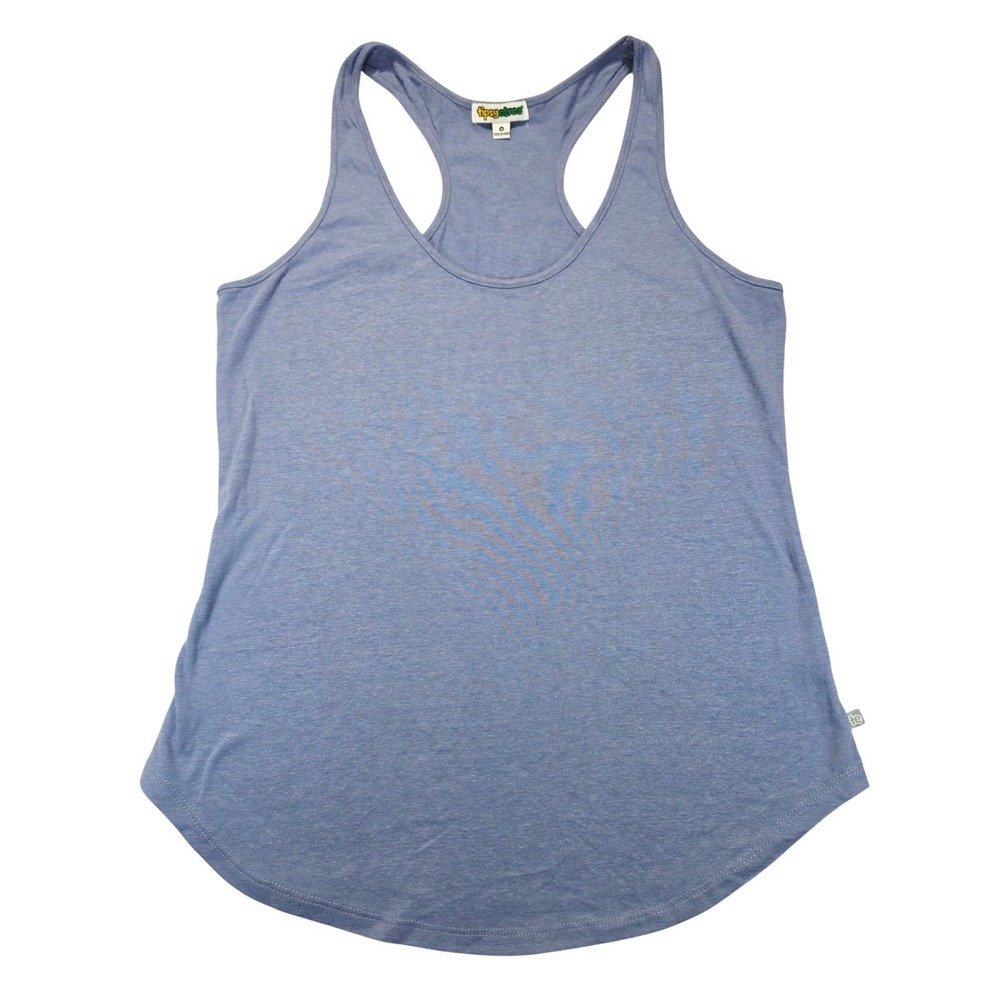 Tipsy Elves Womens Blue Heathered Racerback Tank Top Scoop Neck Curved Hem M